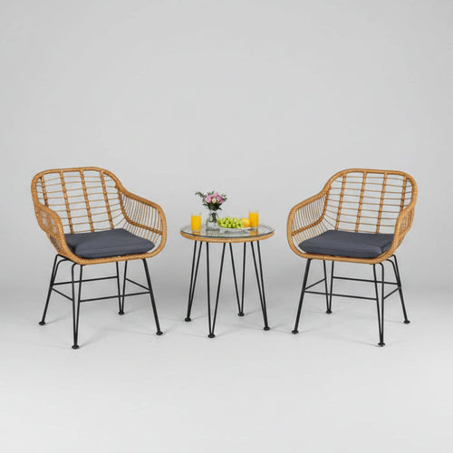 3 piece outdoor rattan patio furniture set with cushions