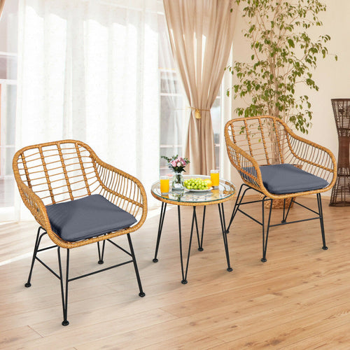 3 piece outdoor rattan patio furniture set with cushions