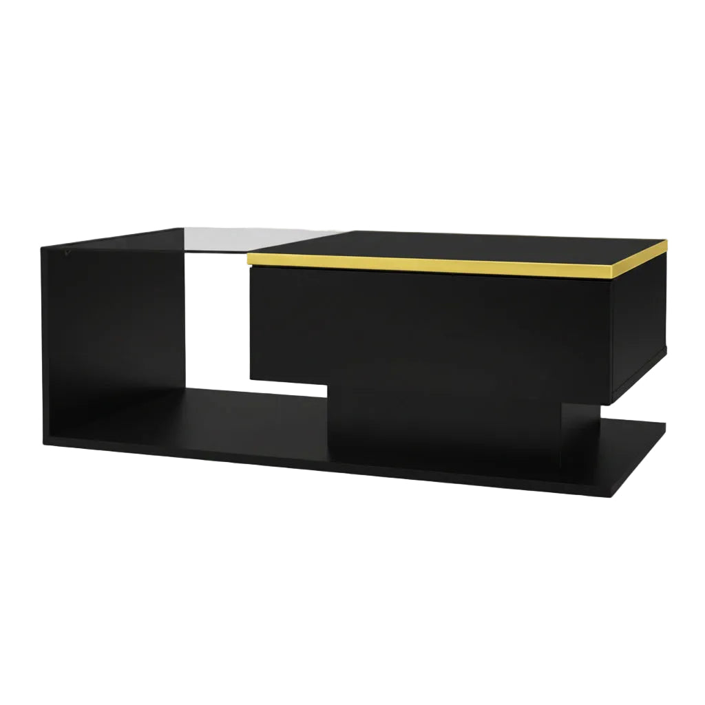 Black and gold modern coffee table on a white background