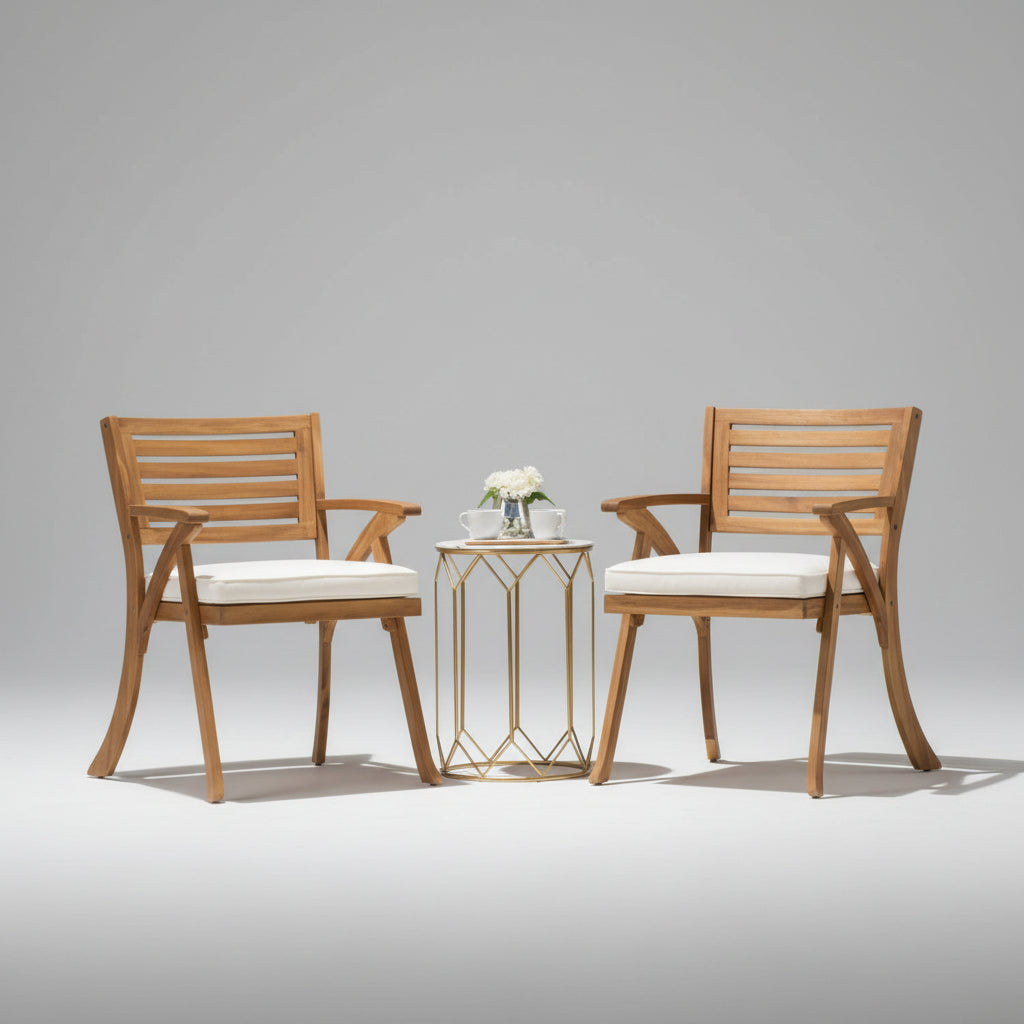 2 piece outdoor acacia wood dining chair set with cushions