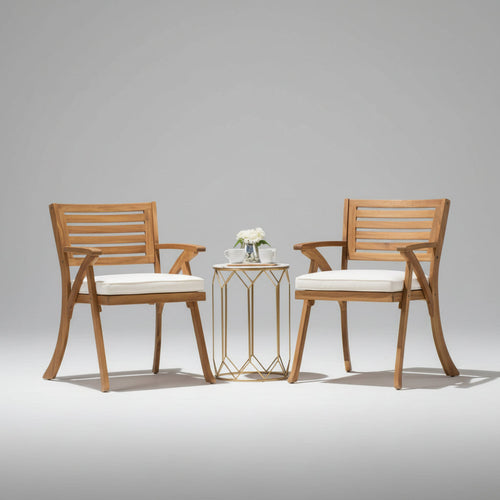 2 piece outdoor acacia wood dining chair set with cushions