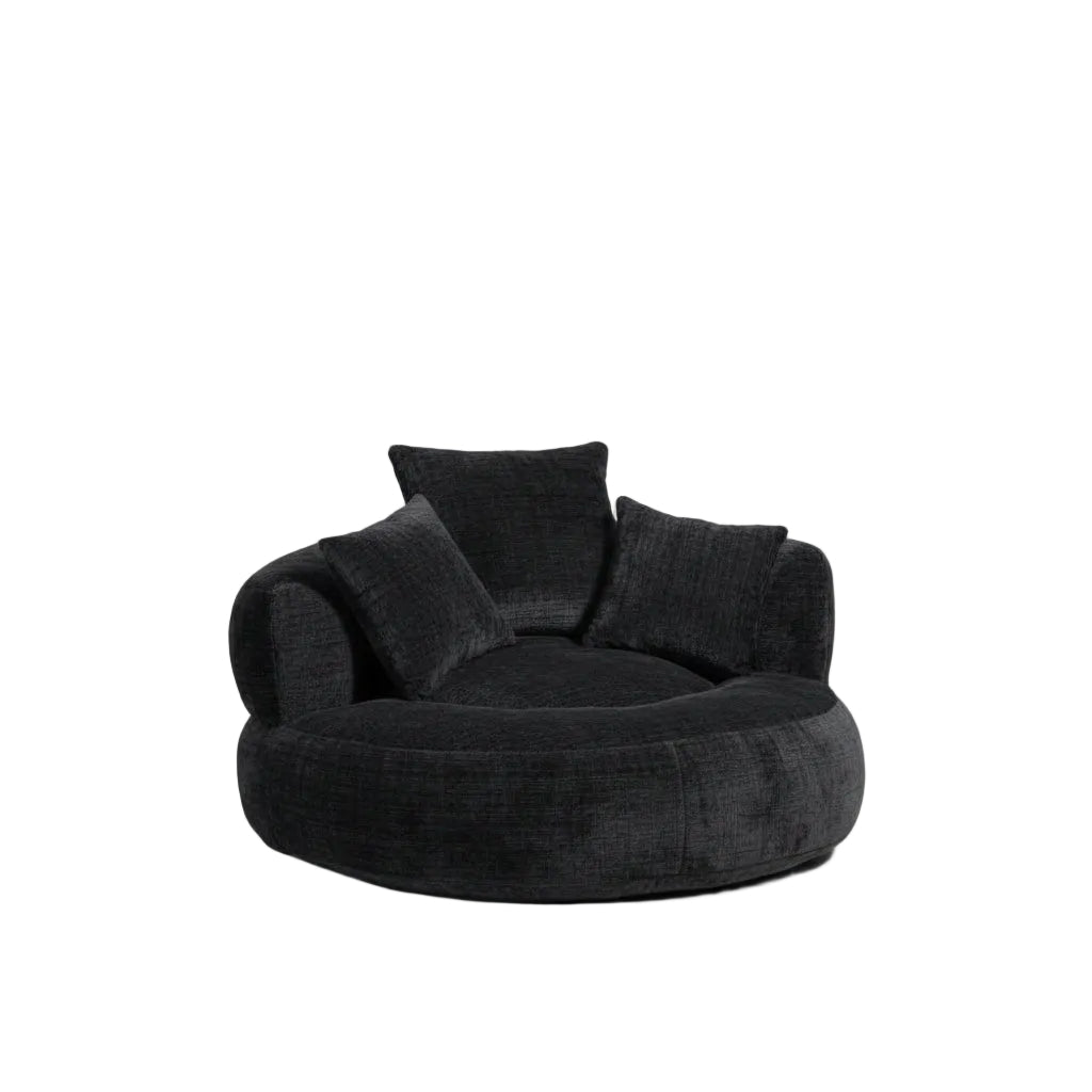 COOLMORE oversized chenille lazy sofa bean bag chair with high back and 3 pillows in a modern bedroom setting