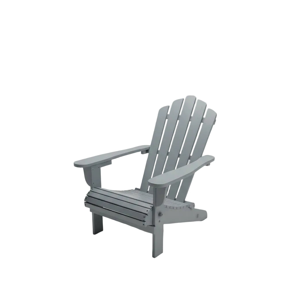 Gray wooden chair in a room with curtains and a radiator.