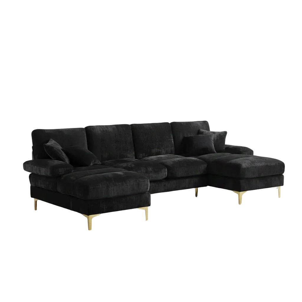 GOMYWAY U-shaped modular sectional sofa with double chaise in soft chenille fabric for modern living rooms
