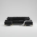 GOMYWAY modern U-shaped modular sectional sofa upholstered in premium beige chenille fabric with double chaise seating and golden legs
