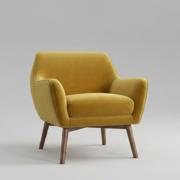 Panom gold velvet lounge accent chair with walnut wood legs