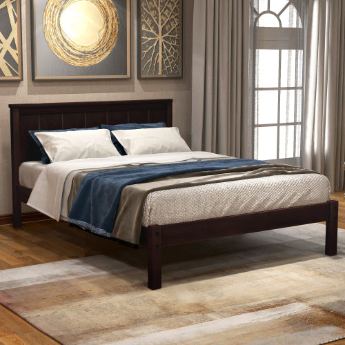 Twin platform bed frame with headboard in espresso finish