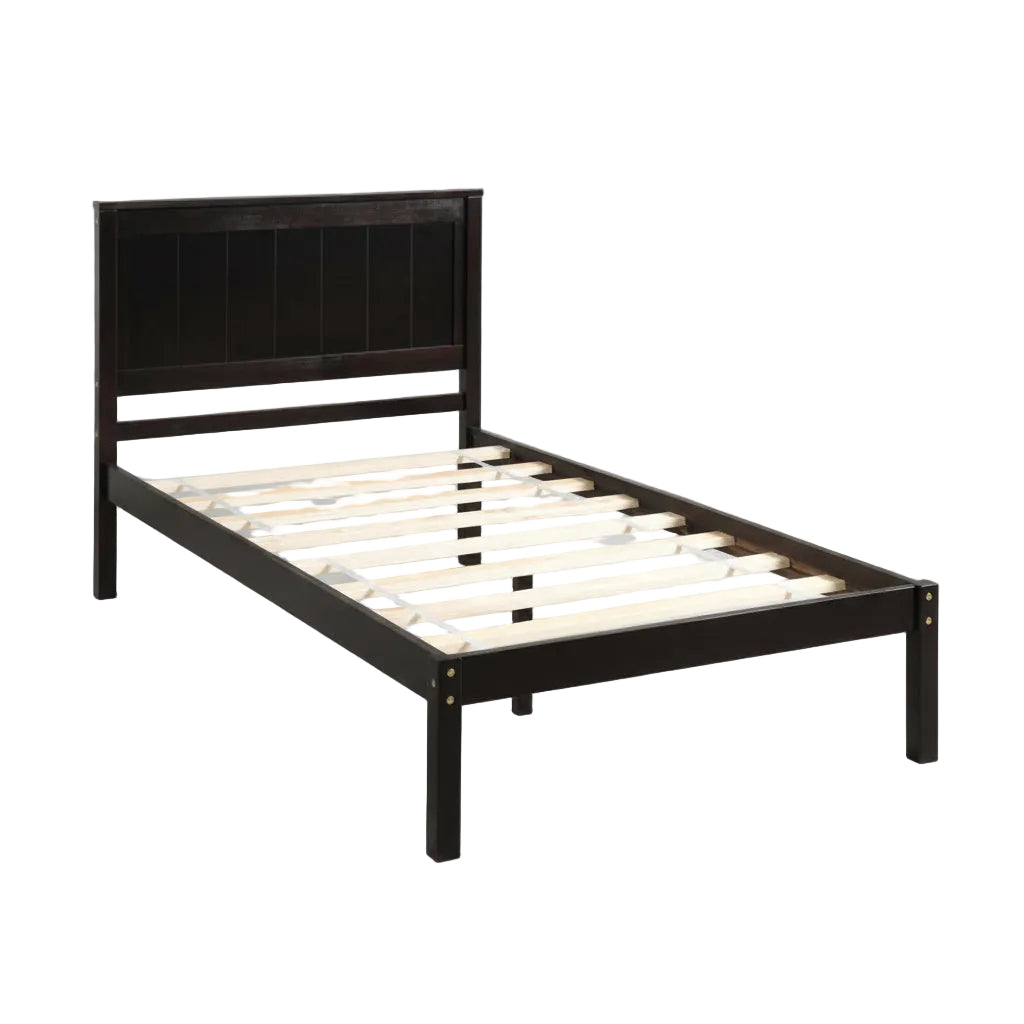 Black metal bed frame on a white background