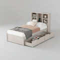 Modern twin bed frame with USB charging port in white washed finish